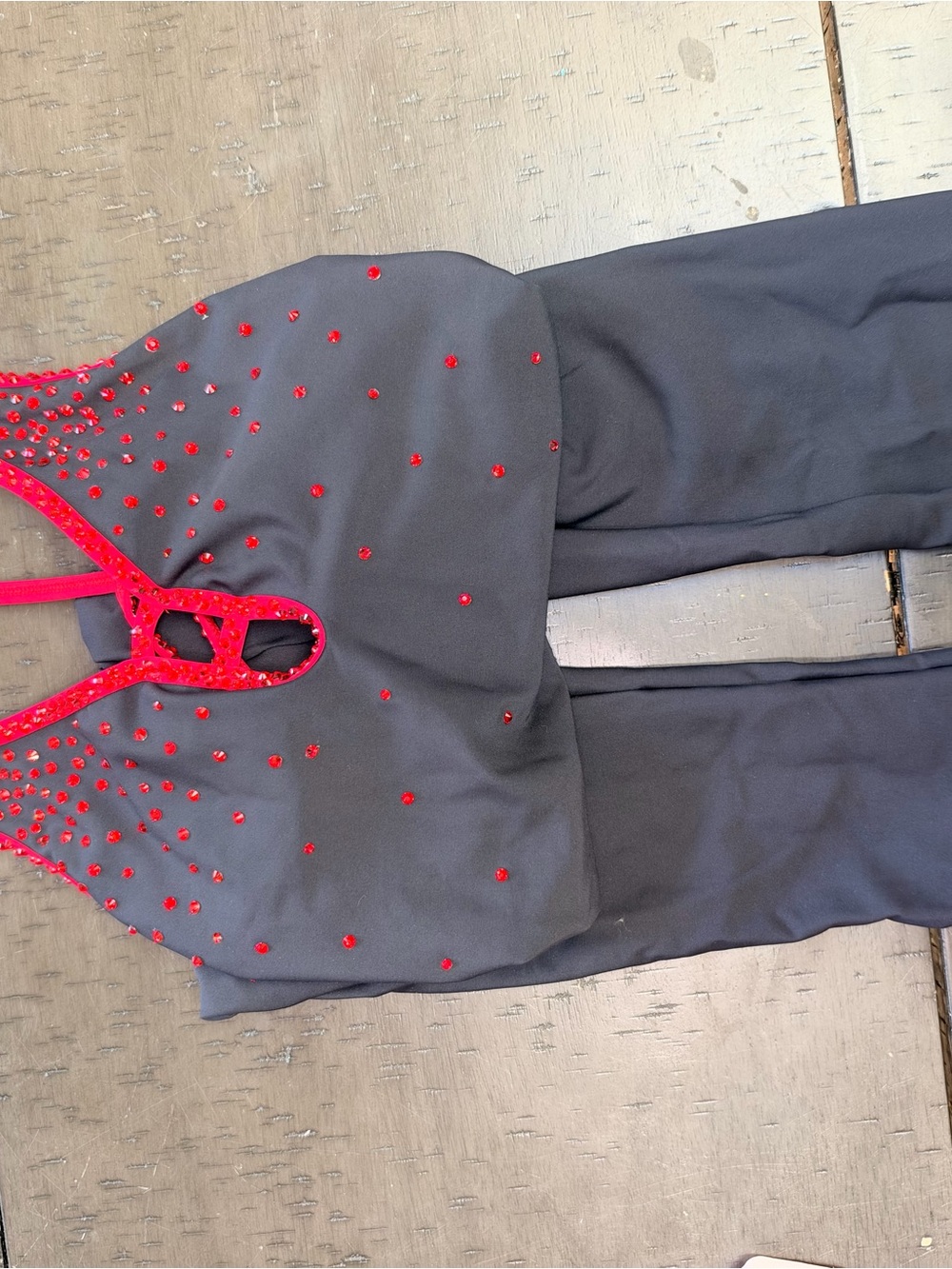 Eleve Dancewear Black Jumpsuit with Red Crystal Accents